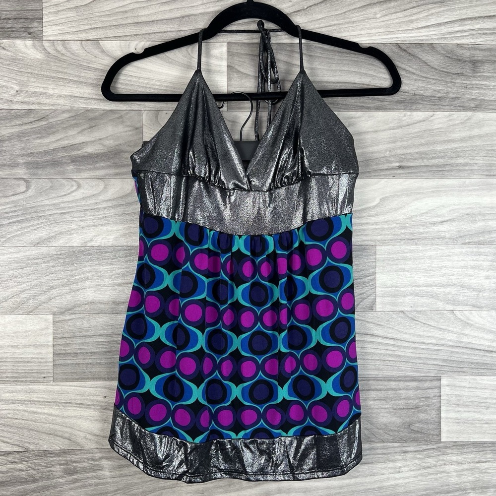 Wet Seal Babydoll Tank Size S Halter Top Metallic Y2K Festival Coquette Vintage